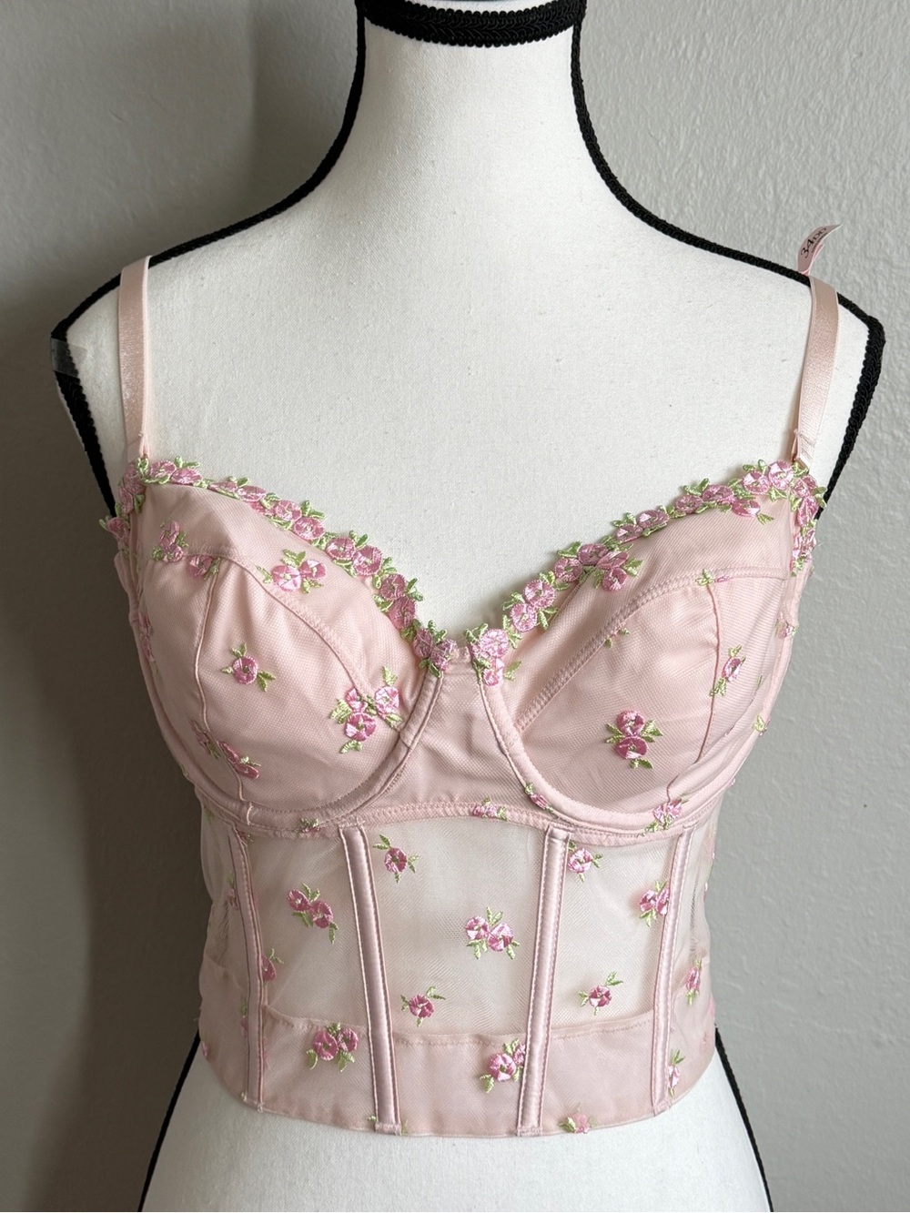 Victoria's Secret Dream Angels Floral Embroidered Corset Top 34DD Pink Blossom